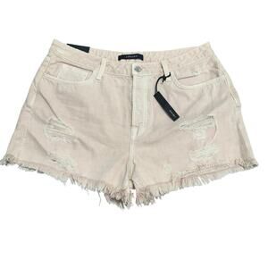 J Brand Women's High Rise Button Fly Shorts Soft Pink Distressed Denim NWT